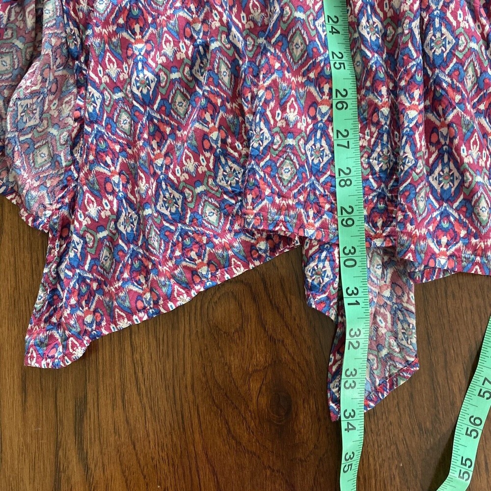 Hollister Womens Midi Skirt S Pink Blue Boho Festival Handkerchief Skirt Tassels - Picture 10 of 10
